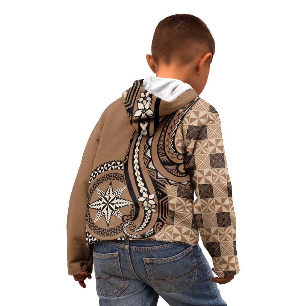 Personalized Tonga Ngatu Kid Hoodie Vintage Brown Manulua Motifs