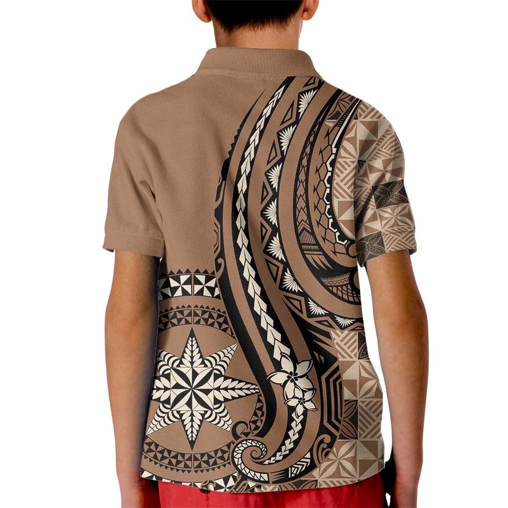 Personalized Tonga Ngatu Kid Polo Shirt Vintage Brown Manulua Motifs