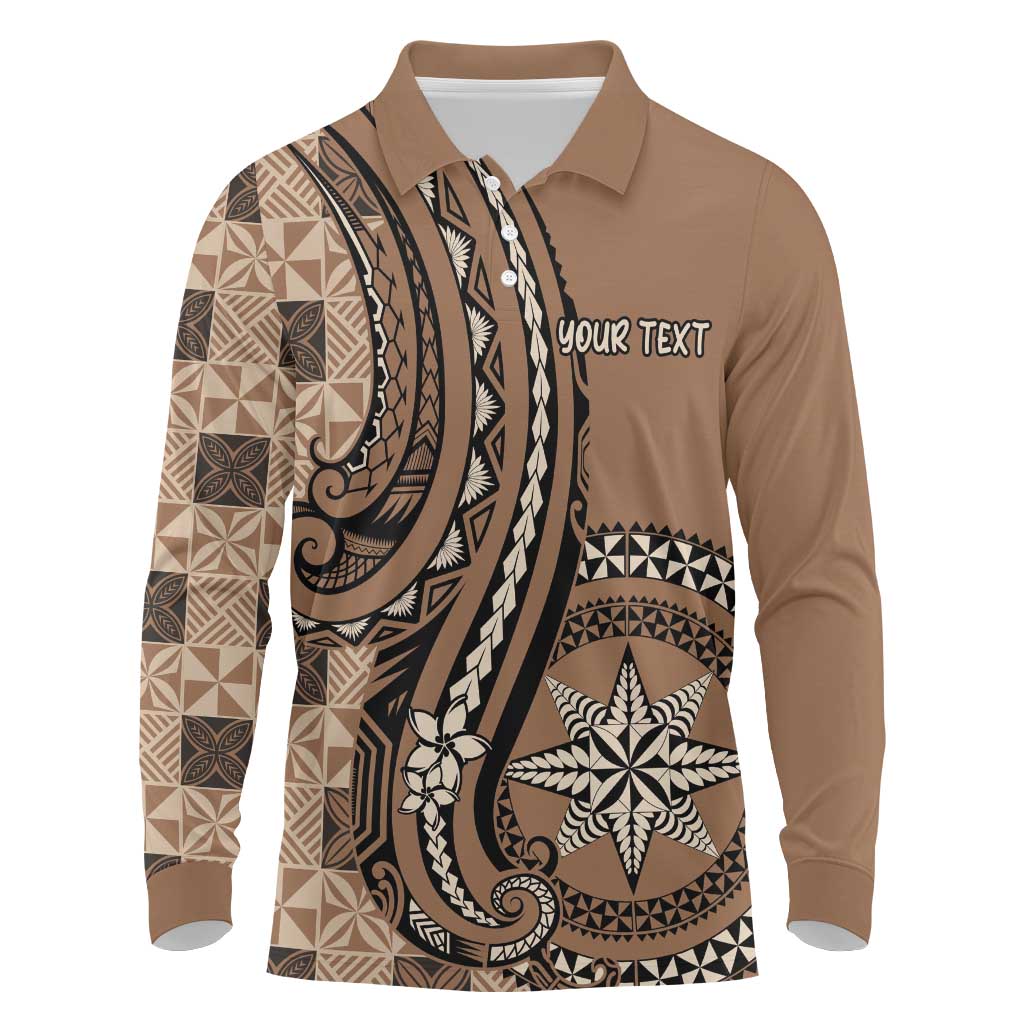 Personalized Tonga Ngatu Long Sleeve Polo Shirt Vintage Brown Manulua Motifs