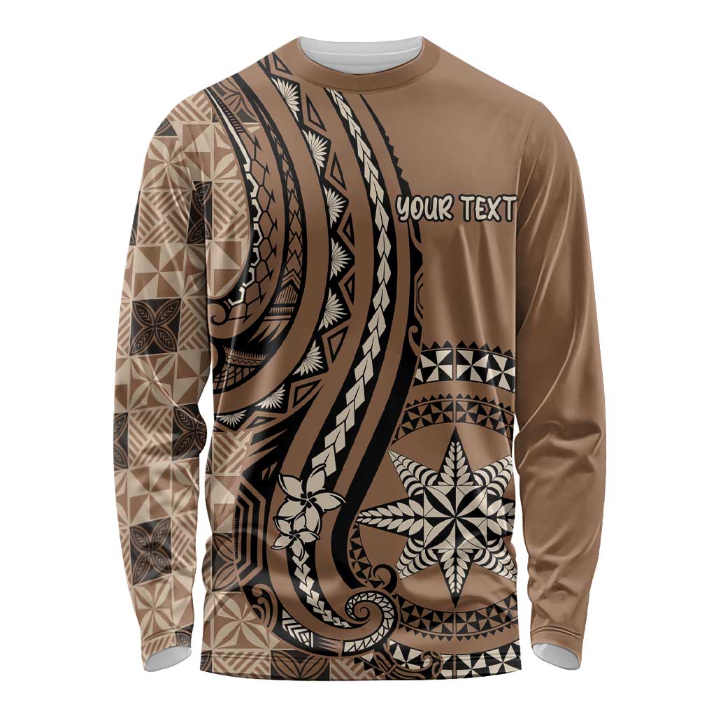 Personalized Tonga Ngatu Long Sleeve Shirt Vintage Brown Manulua Motifs LT7 Unisex Brown - Polynesian Pride