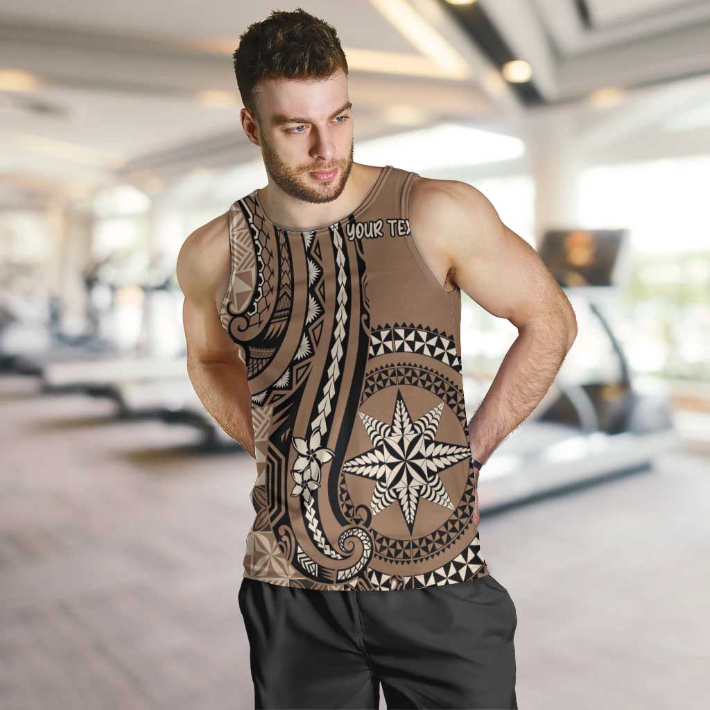 Personalized Tonga Ngatu Men Tank Top Vintage Brown Manulua Motifs LT7 Brown - Polynesian Pride