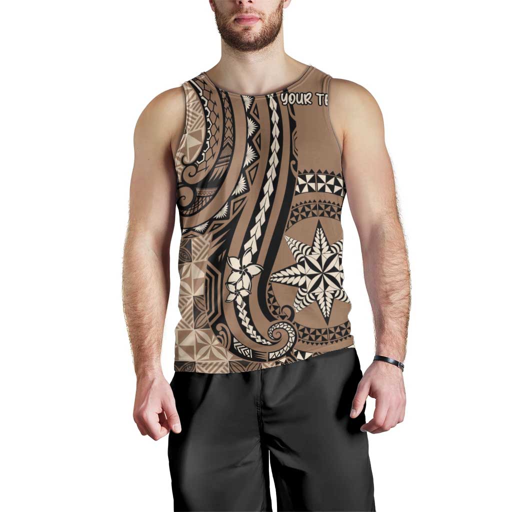 Personalized Tonga Ngatu Men Tank Top Vintage Brown Manulua Motifs LT7 - Polynesian Pride
