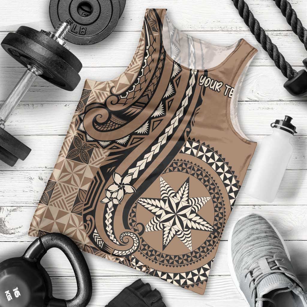 Personalized Tonga Ngatu Men Tank Top Vintage Brown Manulua Motifs LT7 - Polynesian Pride