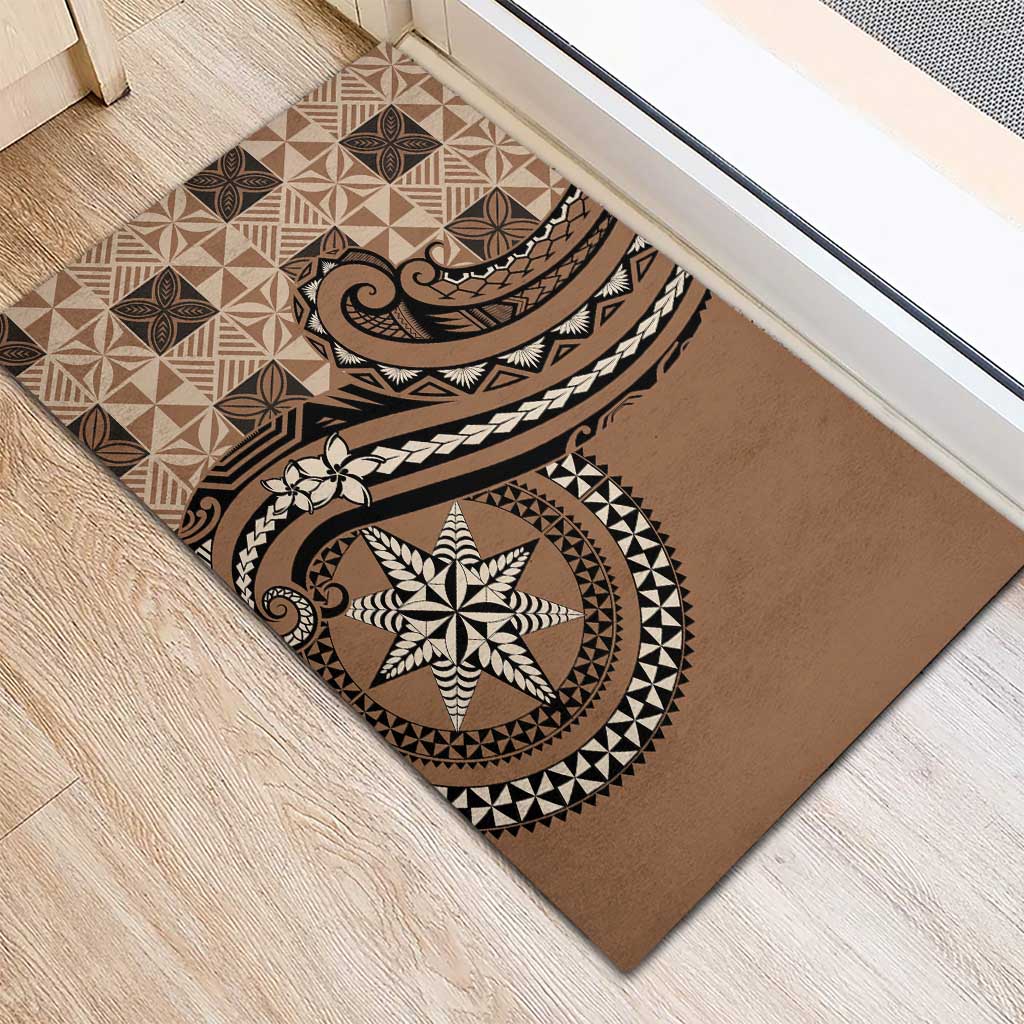 Tonga Ngatu Rubber Doormat Vintage Brown Manulua Motifs LT7 - Polynesian Pride