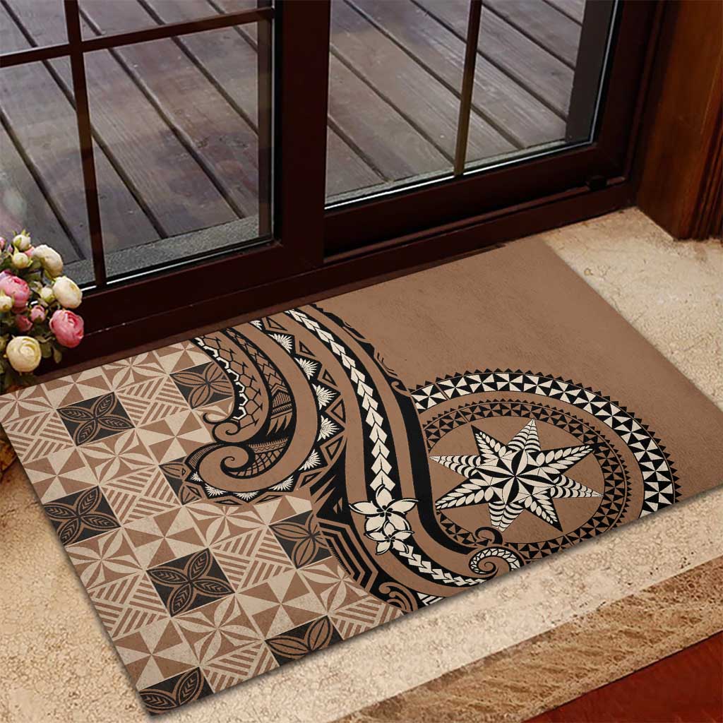 Tonga Ngatu Rubber Doormat Vintage Brown Manulua Motifs LT7 - Polynesian Pride