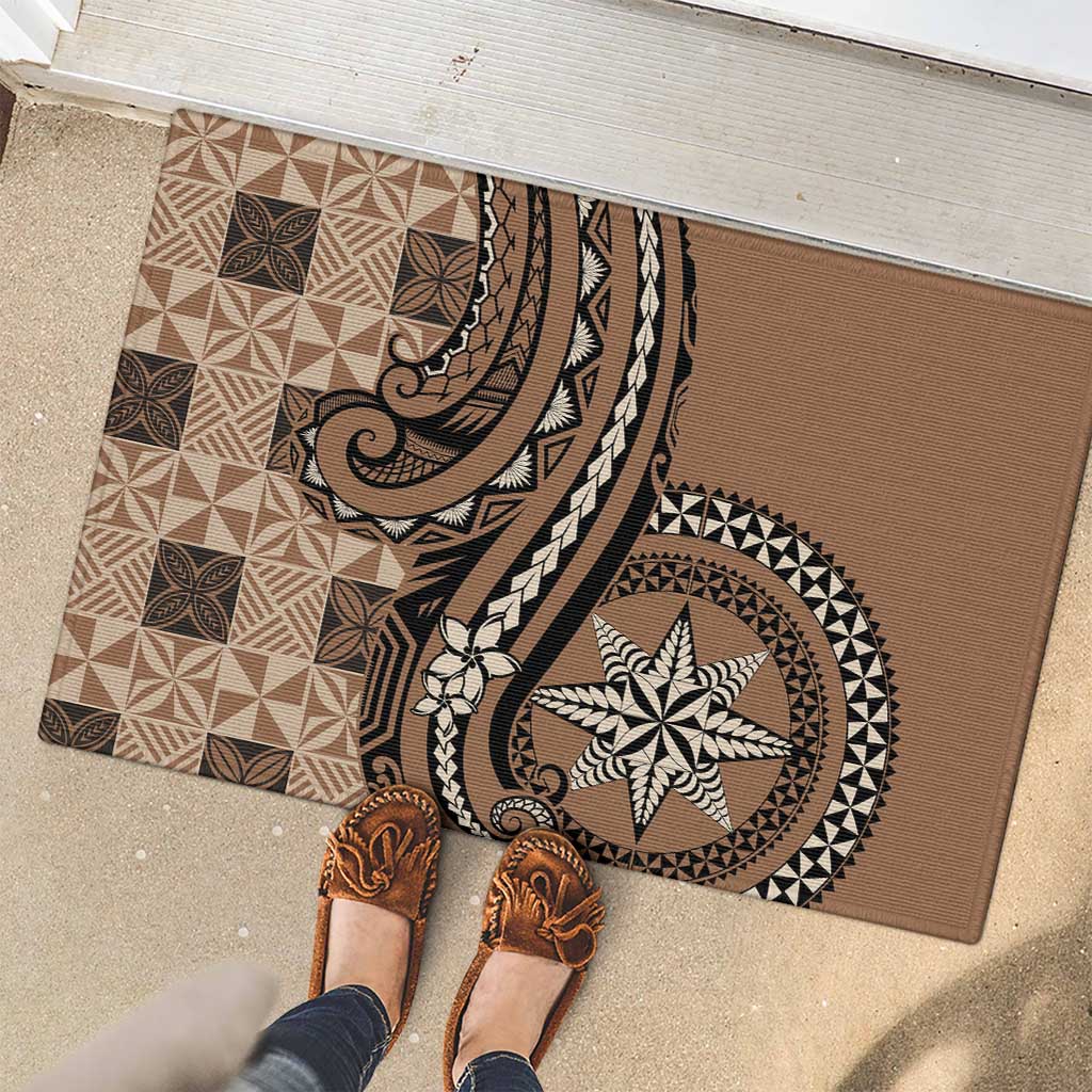Tonga Ngatu Rubber Doormat Vintage Brown Manulua Motifs LT7 - Polynesian Pride