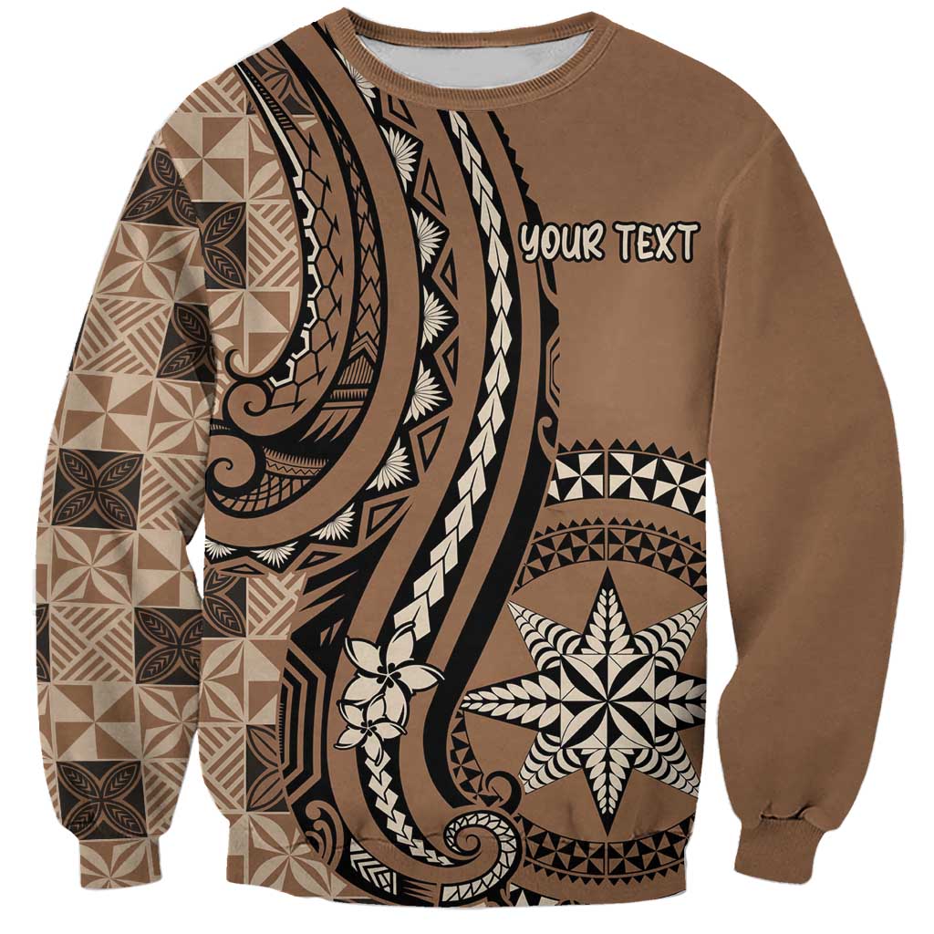 Personalized Tonga Ngatu Sweatshirt Vintage Brown Manulua Motifs LT7 Unisex Brown - Polynesian Pride