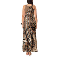 Personalized Tonga Ngatu Tank Maxi Dress Vintage Brown Manulua Motifs LT7 - Polynesian Pride