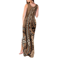Personalized Tonga Ngatu Tank Maxi Dress Vintage Brown Manulua Motifs LT7 - Polynesian Pride