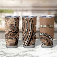Personalized Tonga Ngatu Tumbler Cup Vintage Brown Manulua Motifs