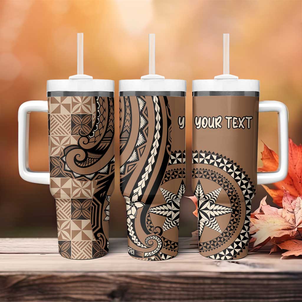 Personalized Tonga Ngatu Tumbler With Handle Vintage Brown Manulua Motifs LT7 - Polynesian Pride