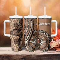 Personalized Tonga Ngatu Tumbler With Handle Vintage Brown Manulua Motifs LT7 - Polynesian Pride