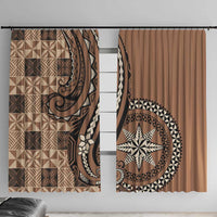 Tonga Ngatu Window Curtain Vintage Brown Manulua Motifs LT7 With Hooks Brown - Polynesian Pride
