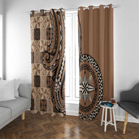 Tonga Ngatu Window Curtain Vintage Brown Manulua Motifs LT7 With Grommets Brown - Polynesian Pride
