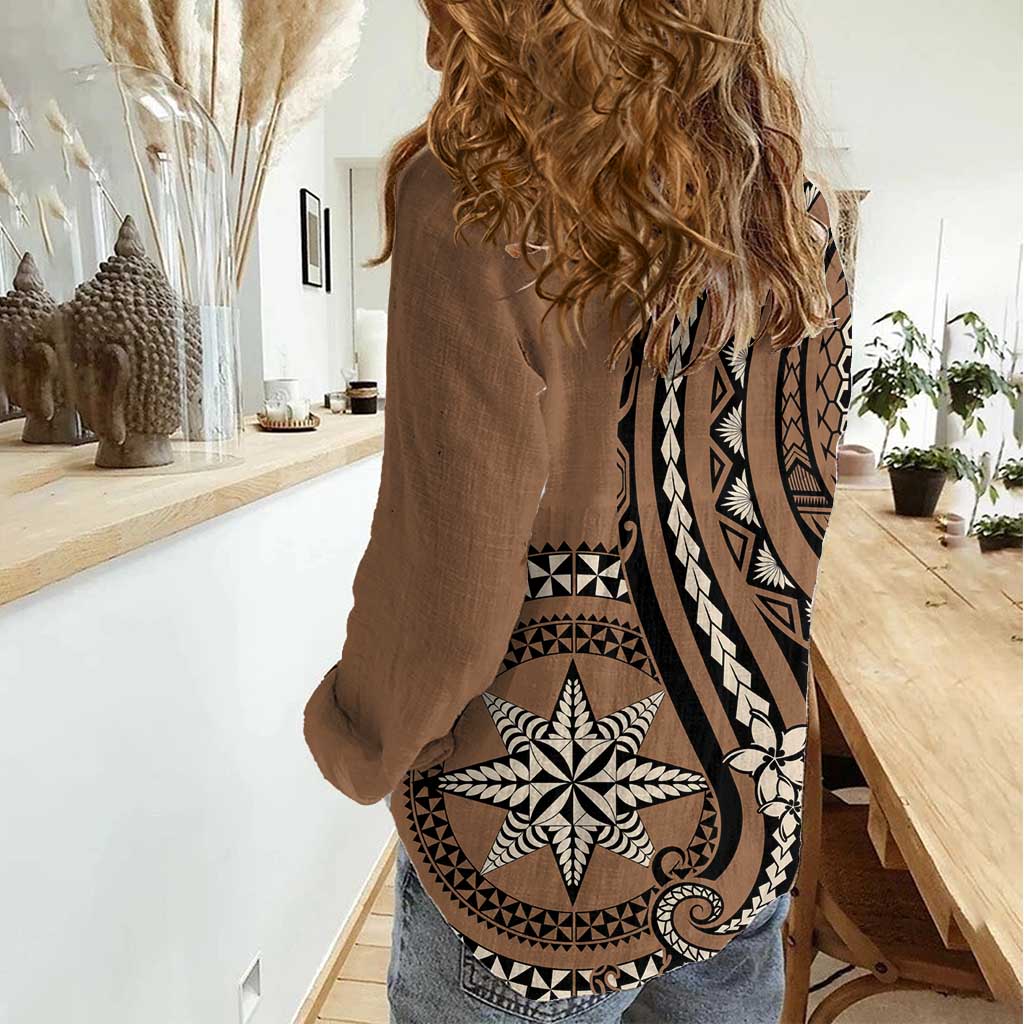 Personalized Tonga Ngatu Women Casual Shirt Vintage Brown Manulua Motifs