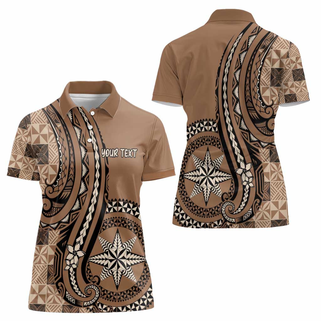 Personalized Tonga Ngatu Women Polo Shirt Vintage Brown Manulua Motifs