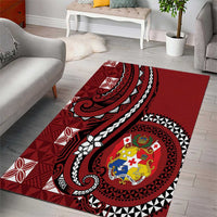 Tonga Ngatu Area Rug Iconic Red Manulua Motifs