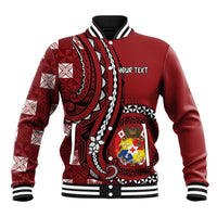 Personalized Tonga Ngatu Baseball Jacket Iconic Red Manulua Motifs LT7 Unisex Red - Polynesian Pride