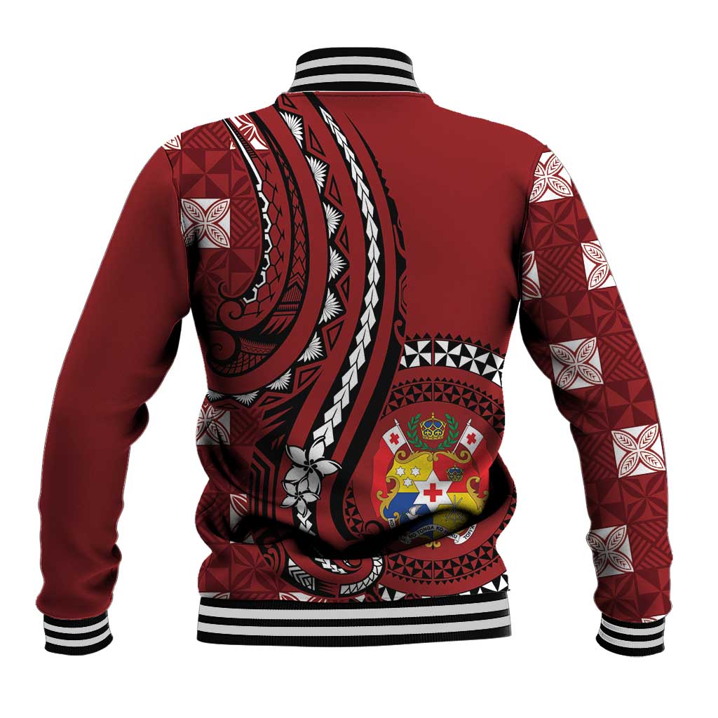 Personalized Tonga Ngatu Baseball Jacket Iconic Red Manulua Motifs LT7 - Polynesian Pride