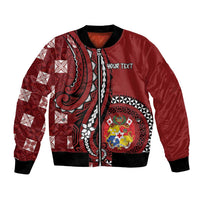 Personalized Tonga Ngatu Bomber Jacket Iconic Red Manulua Motifs