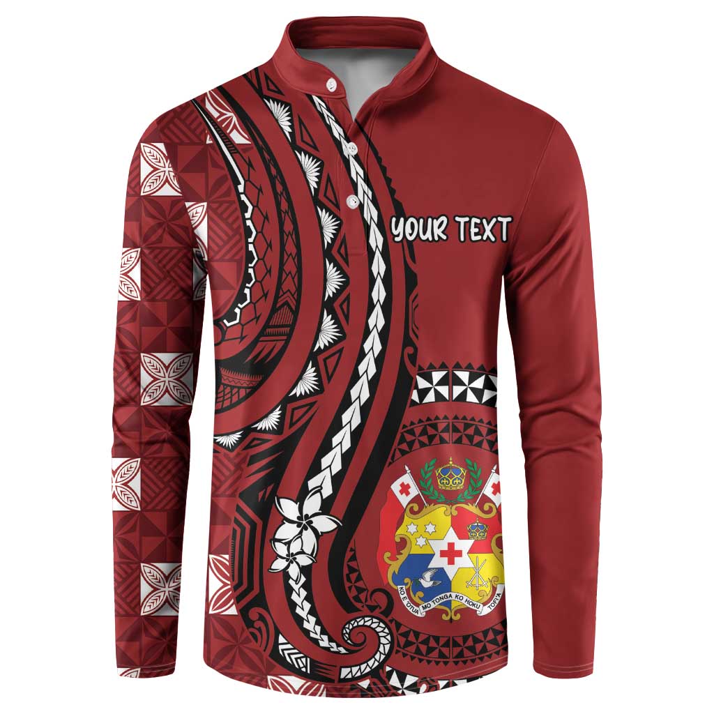 Personalized Tonga Ngatu Button Sweatshirt Iconic Red Manulua Motifs LT7 Red - Polynesian Pride