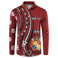 Personalized Tonga Ngatu Button Sweatshirt Iconic Red Manulua Motifs LT7 Red - Polynesian Pride