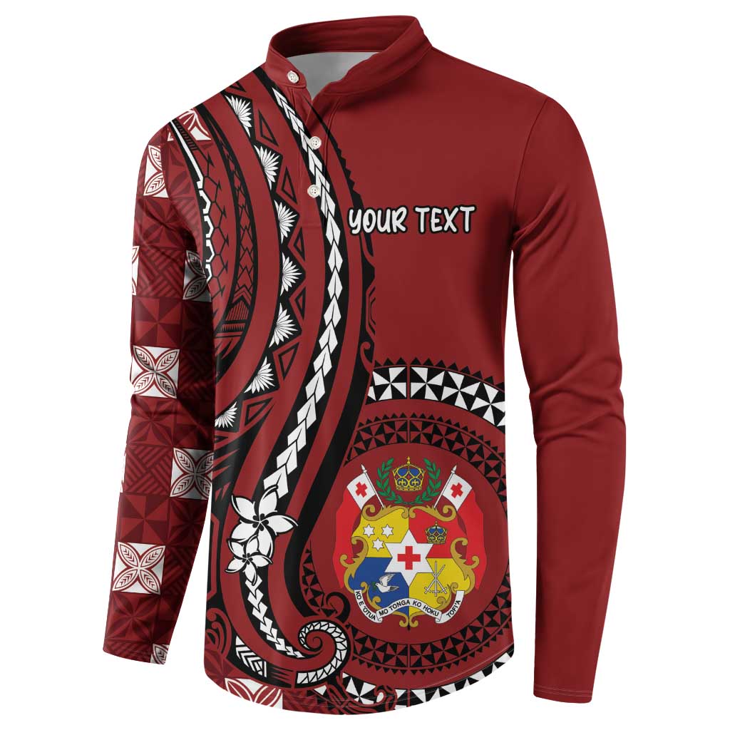 Personalized Tonga Ngatu Button Sweatshirt Iconic Red Manulua Motifs LT7 - Polynesian Pride
