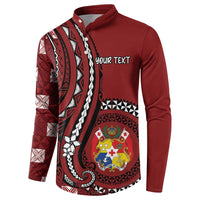Personalized Tonga Ngatu Button Sweatshirt Iconic Red Manulua Motifs LT7 - Polynesian Pride