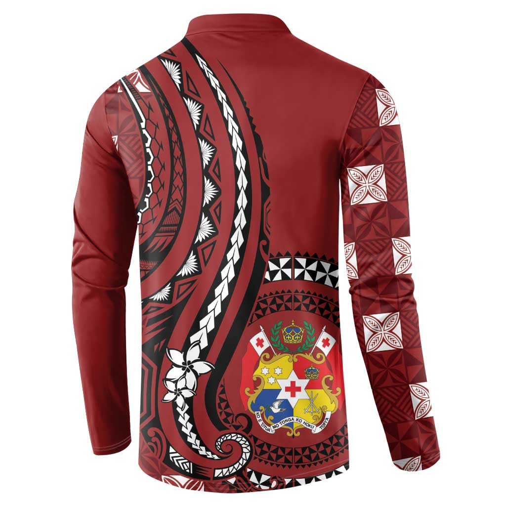 Personalized Tonga Ngatu Button Sweatshirt Iconic Red Manulua Motifs LT7 - Polynesian Pride