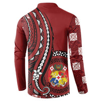 Personalized Tonga Ngatu Button Sweatshirt Iconic Red Manulua Motifs LT7 - Polynesian Pride