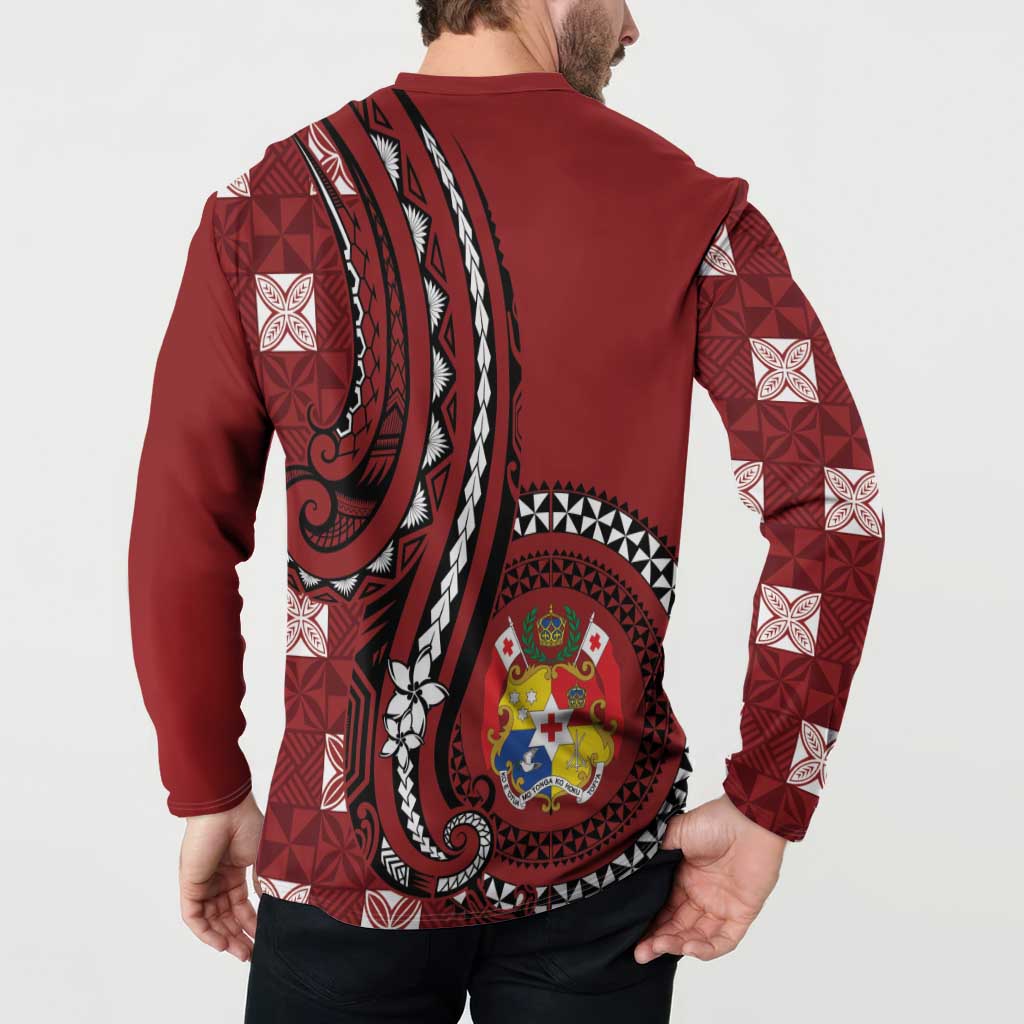 Personalized Tonga Ngatu Button Sweatshirt Iconic Red Manulua Motifs LT7 - Polynesian Pride