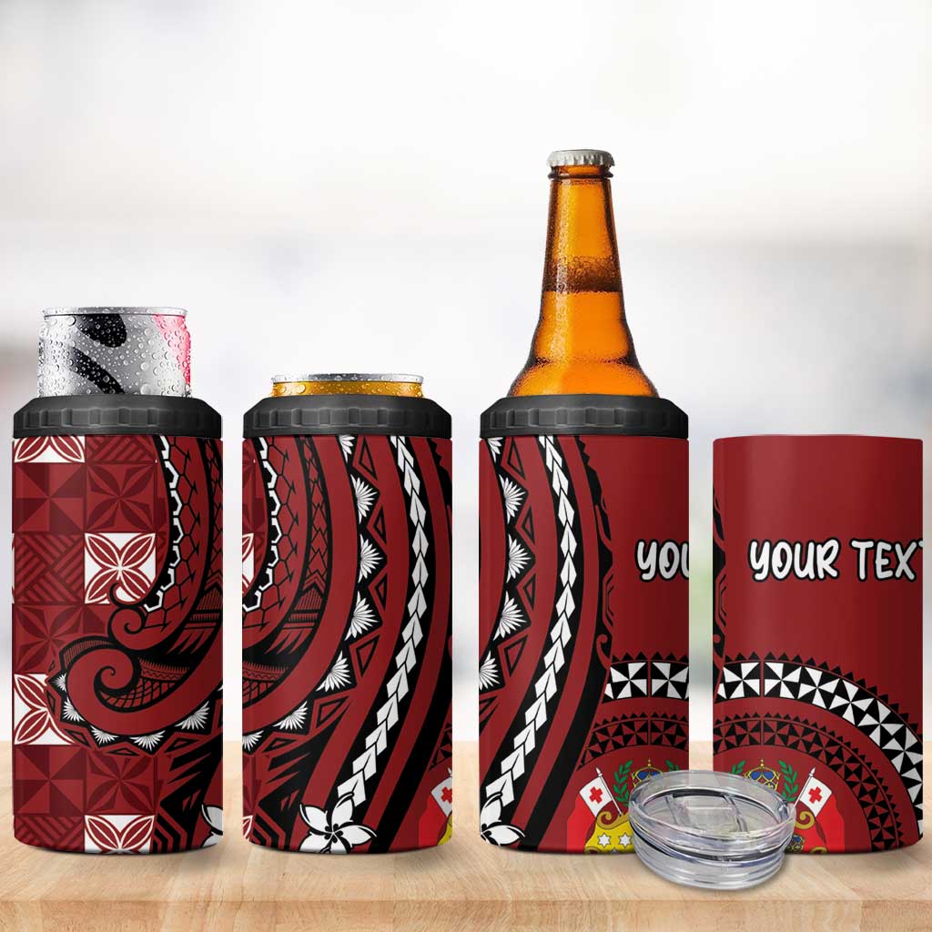 Personalized Tonga Ngatu 4 in 1 Can Cooler Tumbler Iconic Red Manulua Motifs LT7 - Polynesian Pride