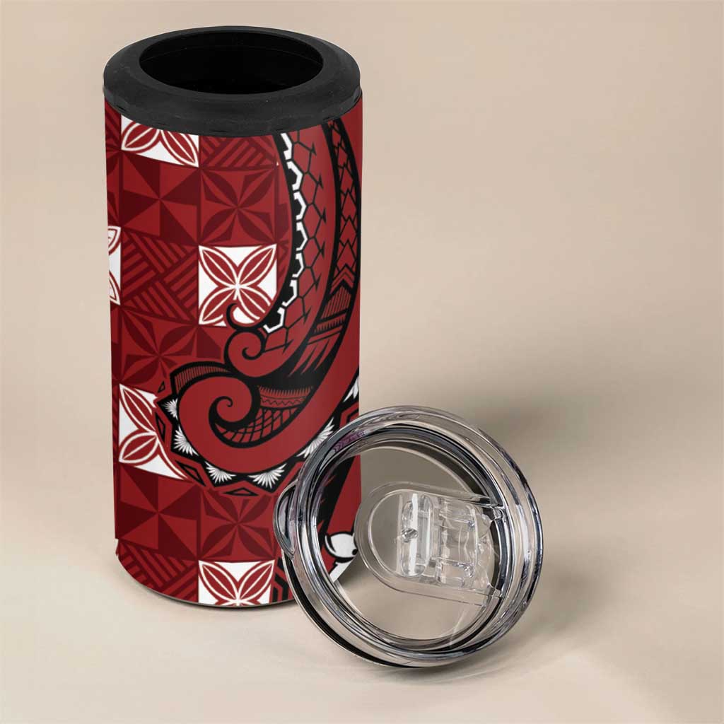 Personalized Tonga Ngatu 4 in 1 Can Cooler Tumbler Iconic Red Manulua Motifs LT7 - Polynesian Pride