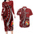 Personalized Tonga Ngatu Couples Matching Long Sleeve Bodycon Dress and Hawaiian Shirt Iconic Red Manulua Motifs