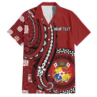 Personalized Tonga Ngatu Family Matching Long Sleeve Bodycon Dress and Hawaiian Shirt Iconic Red Manulua Motifs