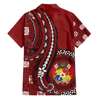 Personalized Tonga Ngatu Family Matching Long Sleeve Bodycon Dress and Hawaiian Shirt Iconic Red Manulua Motifs