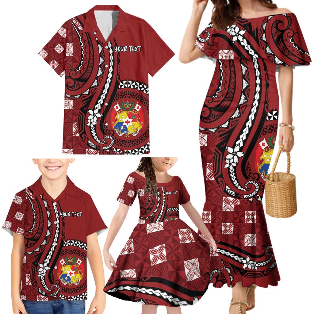 Personalized Tonga Ngatu Family Matching Mermaid Dress and Hawaiian Shirt Iconic Red Manulua Motifs