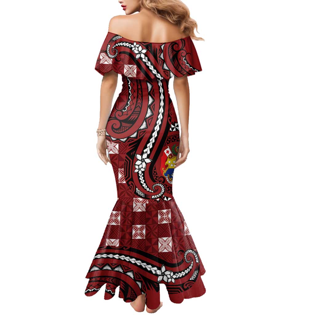 Personalized Tonga Ngatu Family Matching Mermaid Dress and Hawaiian Shirt Iconic Red Manulua Motifs