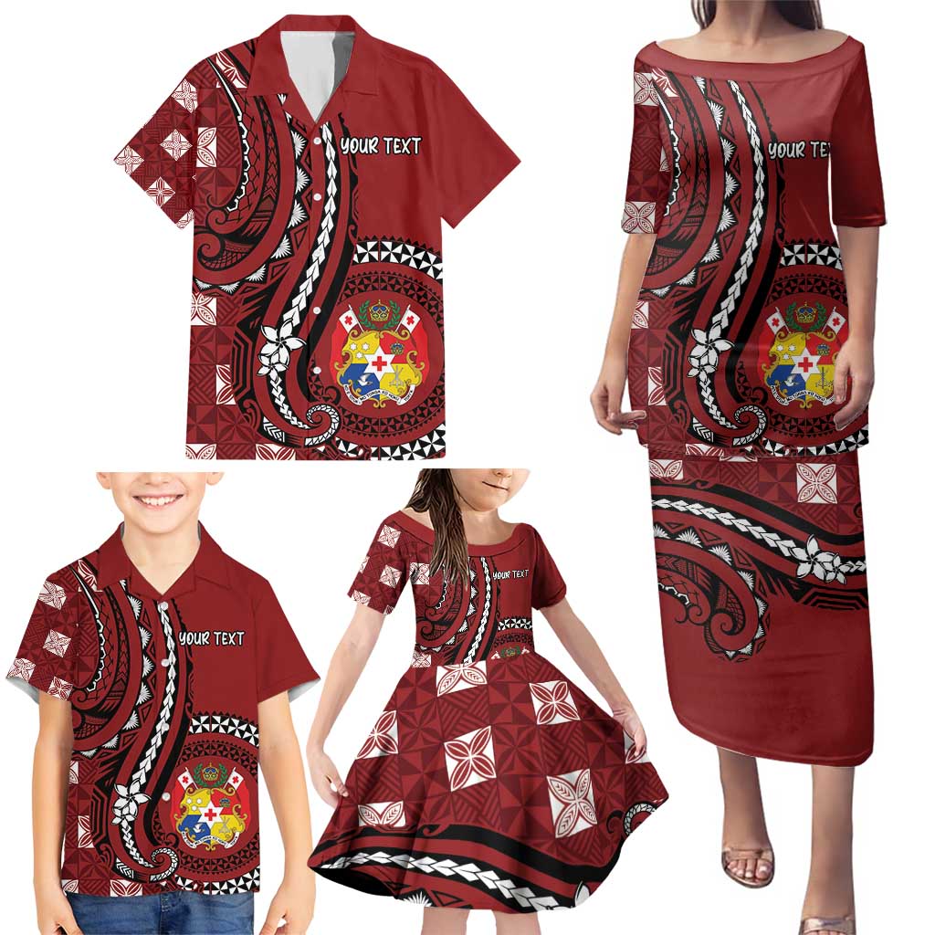 Personalized Tonga Ngatu Family Matching Puletasi and Hawaiian Shirt Iconic Red Manulua Motifs