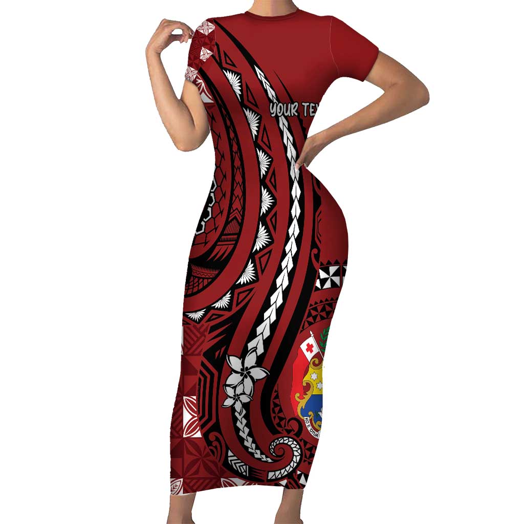 Personalized Tonga Ngatu Family Matching Short Sleeve Bodycon Dress and Hawaiian Shirt Iconic Red Manulua Motifs
