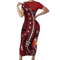 Personalized Tonga Ngatu Family Matching Short Sleeve Bodycon Dress and Hawaiian Shirt Iconic Red Manulua Motifs