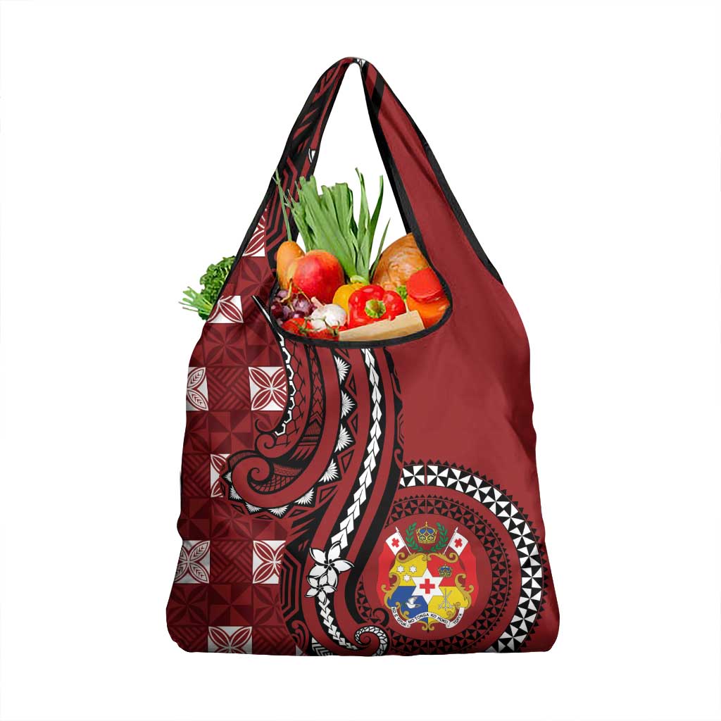 Tonga Ngatu Grocery Bag Iconic Red Manulua Motifs