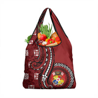 Tonga Ngatu Grocery Bag Iconic Red Manulua Motifs