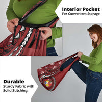 Tonga Ngatu Grocery Bag Iconic Red Manulua Motifs