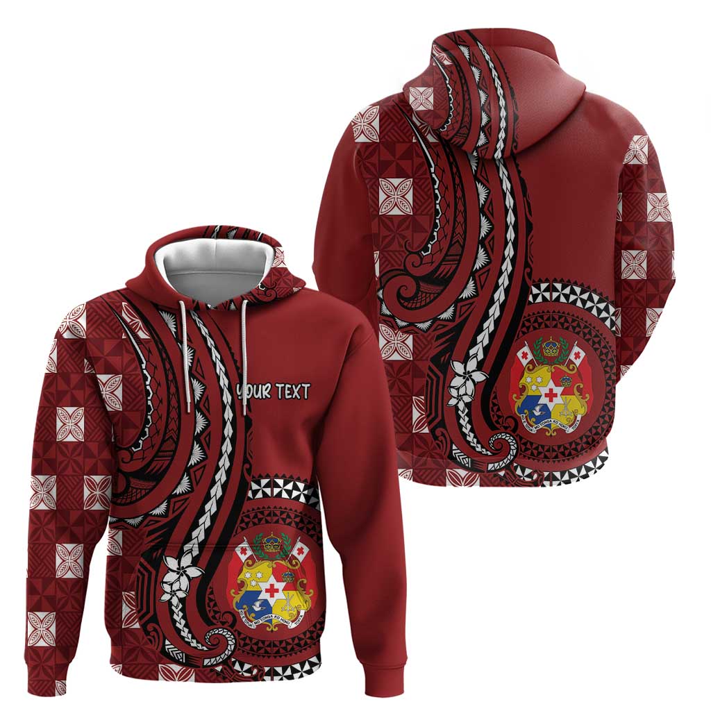 Personalized Tonga Ngatu Hoodie Iconic Red Manulua Motifs