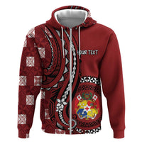 Personalized Tonga Ngatu Hoodie Iconic Red Manulua Motifs