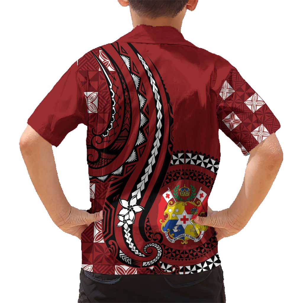 Personalized Tonga Ngatu Kid Hawaiian Shirt Iconic Red Manulua Motifs LT7 - Polynesian Pride