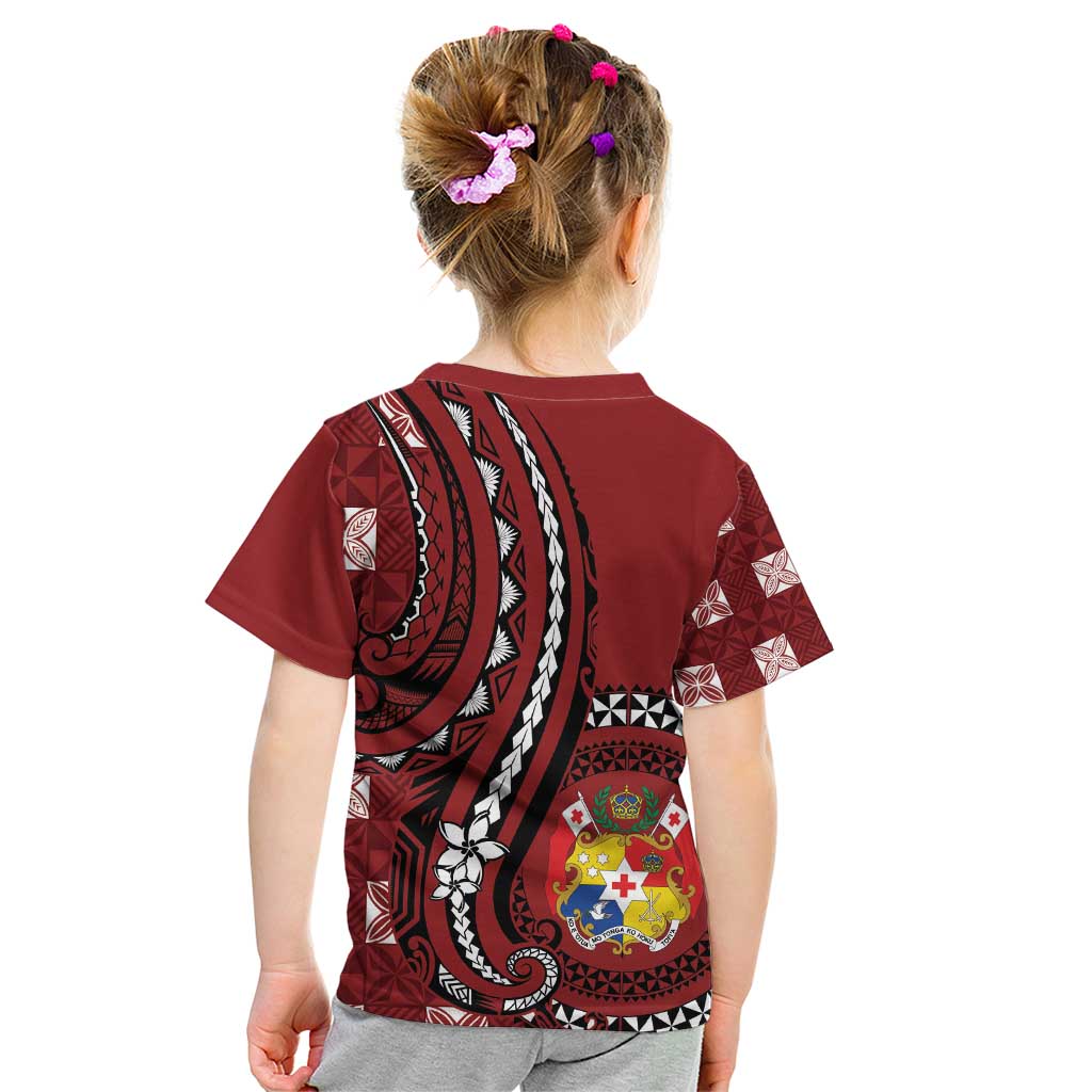 Personalized Tonga Ngatu Kid T Shirt Iconic Red Manulua Motifs