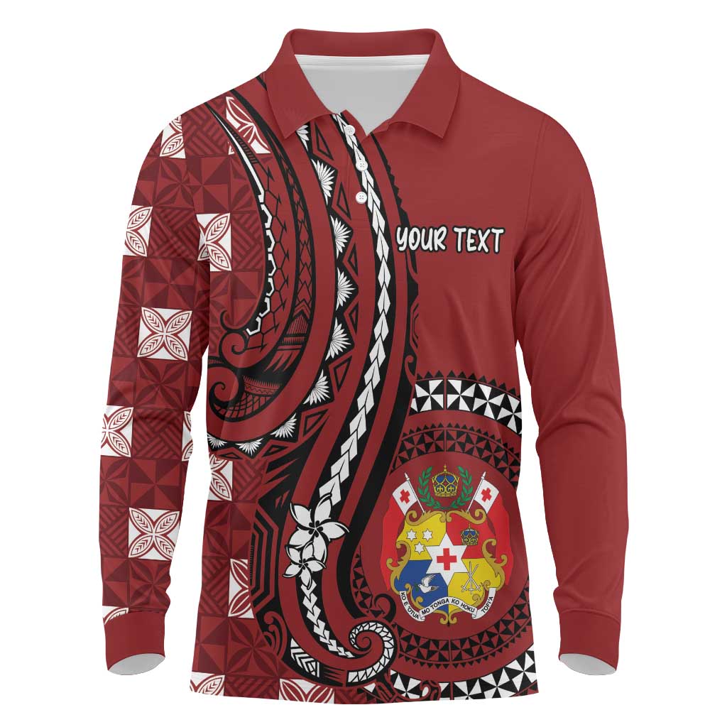 Personalized Tonga Ngatu Long Sleeve Polo Shirt Iconic Red Manulua Motifs