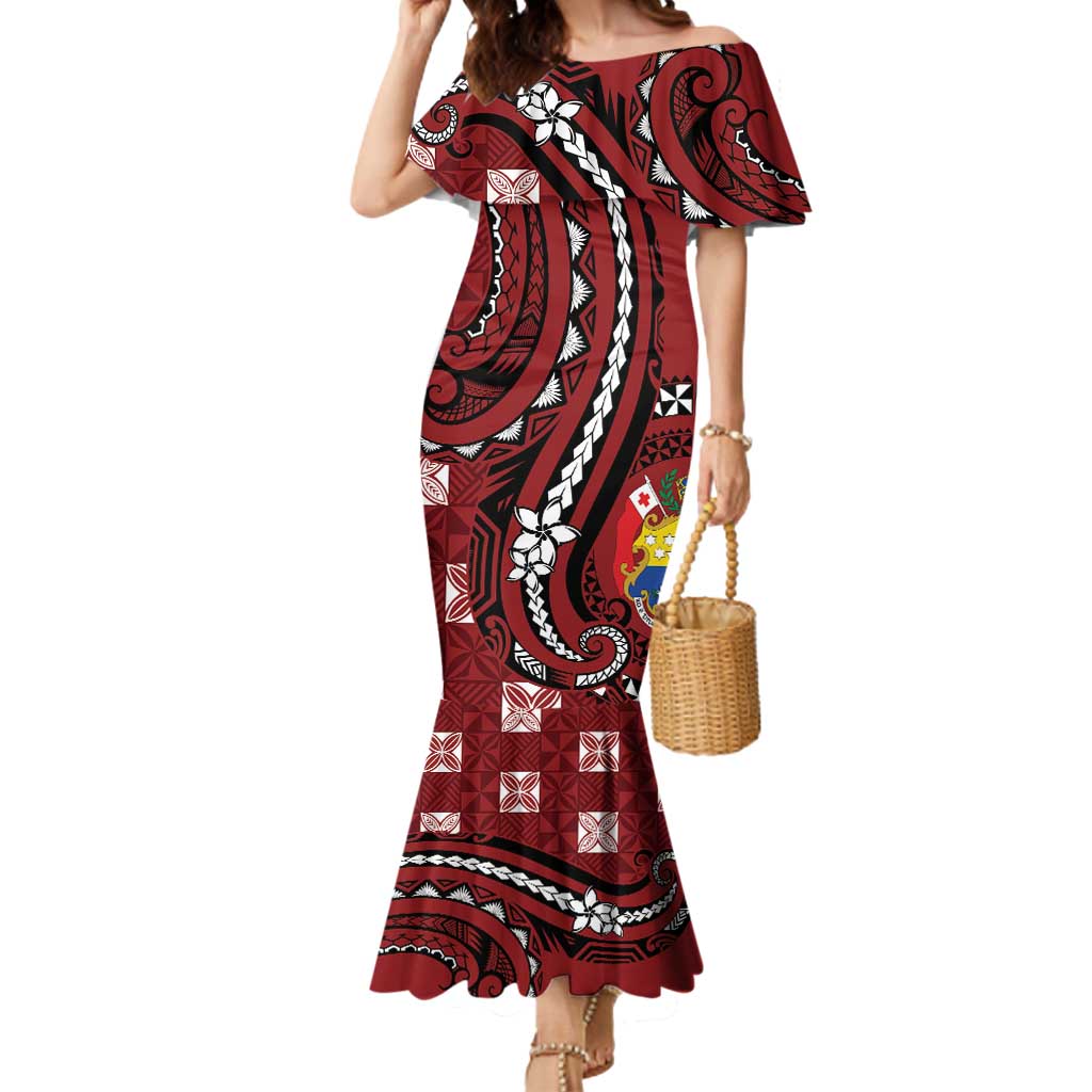 Personalized Tonga Ngatu Mermaid Dress Iconic Red Manulua Motifs